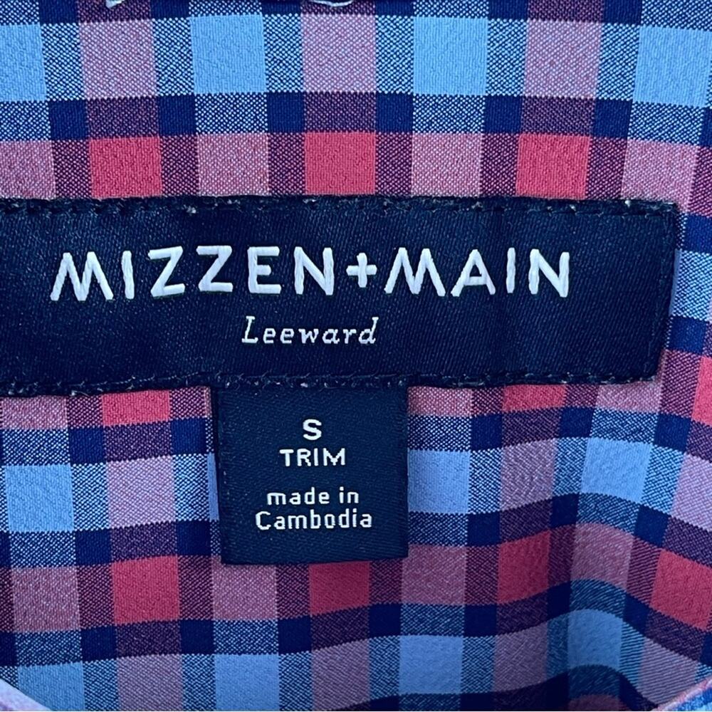 MIZZEN + MAIN Leeward Trim Fit Long Sleeve Blue Plaid Button Down Shirt Size S - Picture 6 of 8
